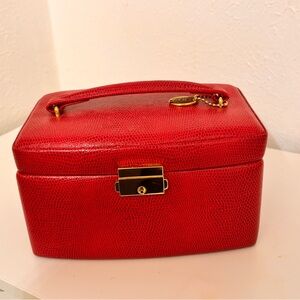 Red Structured Cosmetic Jewelry Case with Gold Hardware